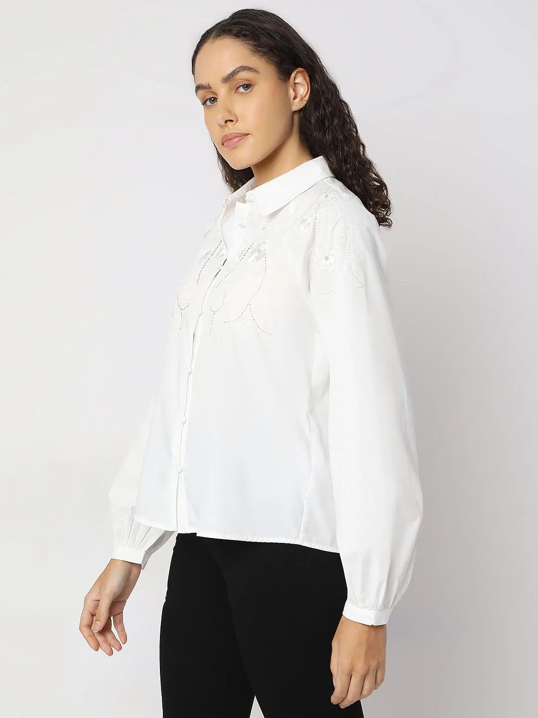 White Embroidered Cotton Shirt