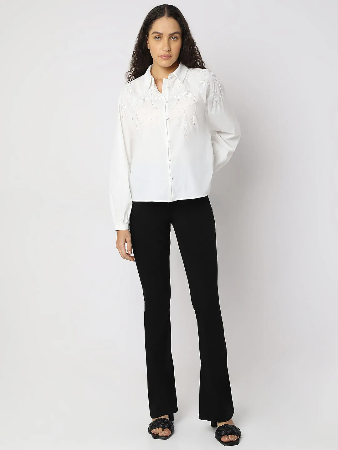 White Embroidered Cotton Shirt