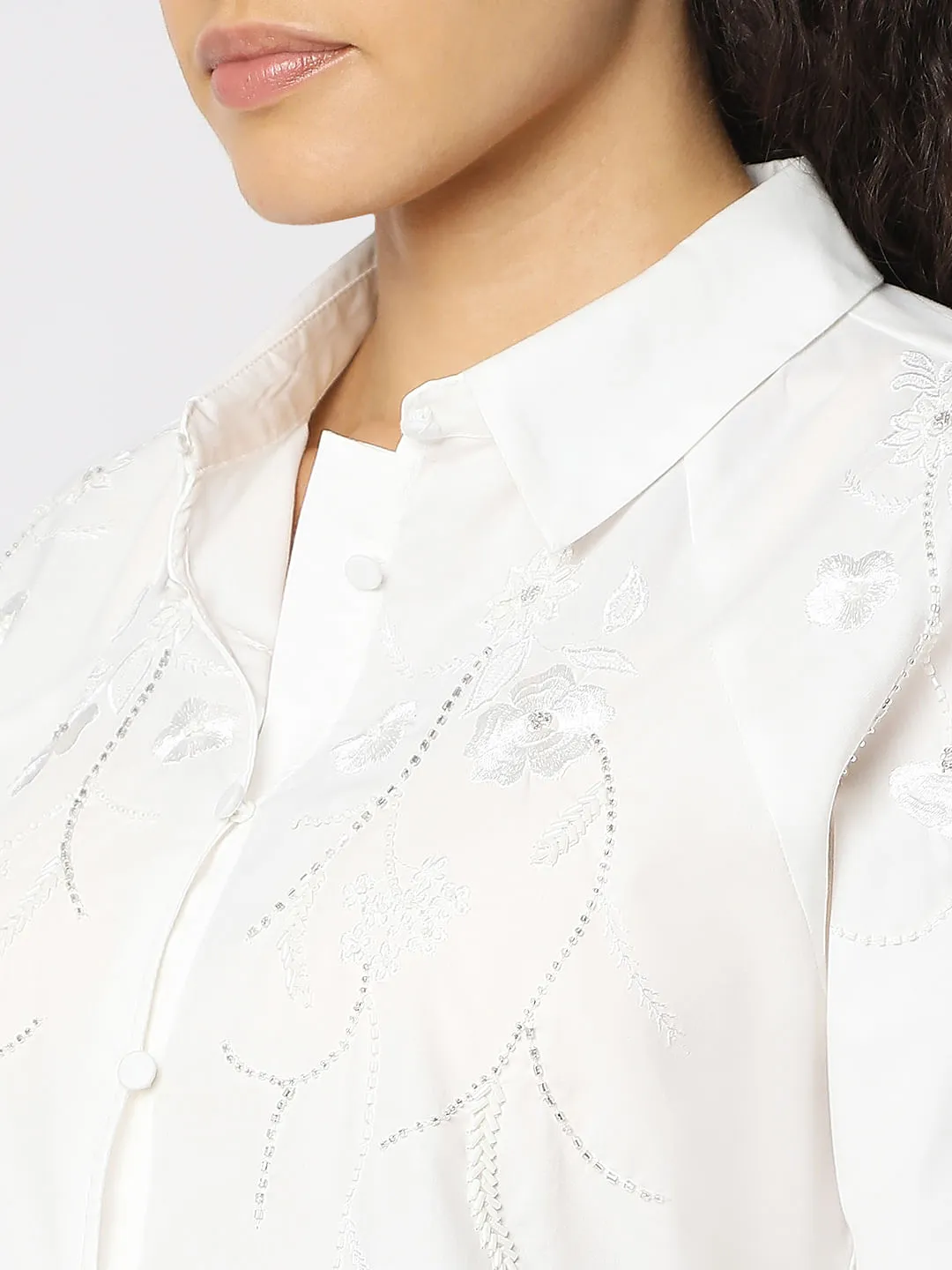 White Embroidered Cotton Shirt