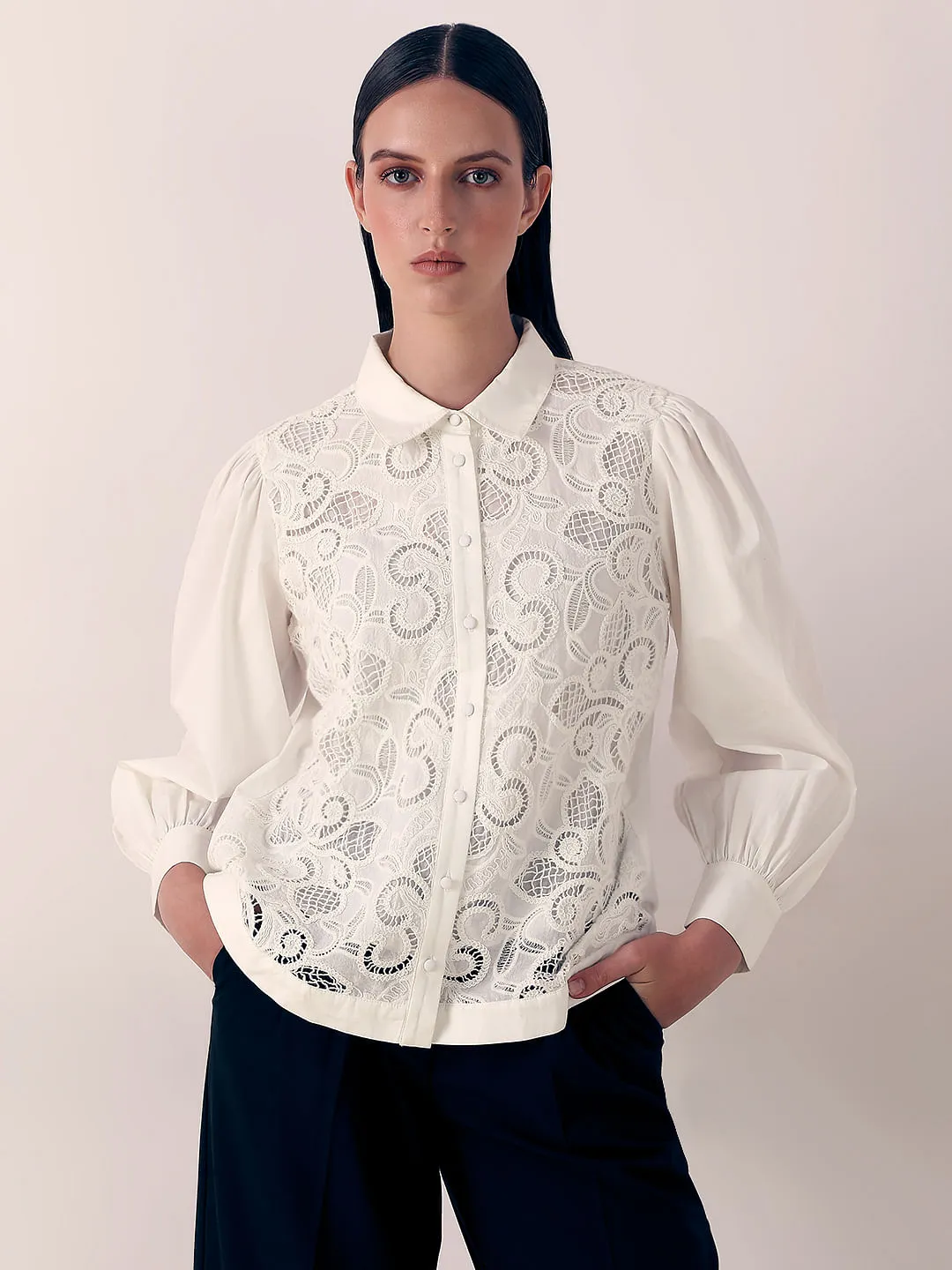 White Lace Cotton Shirt