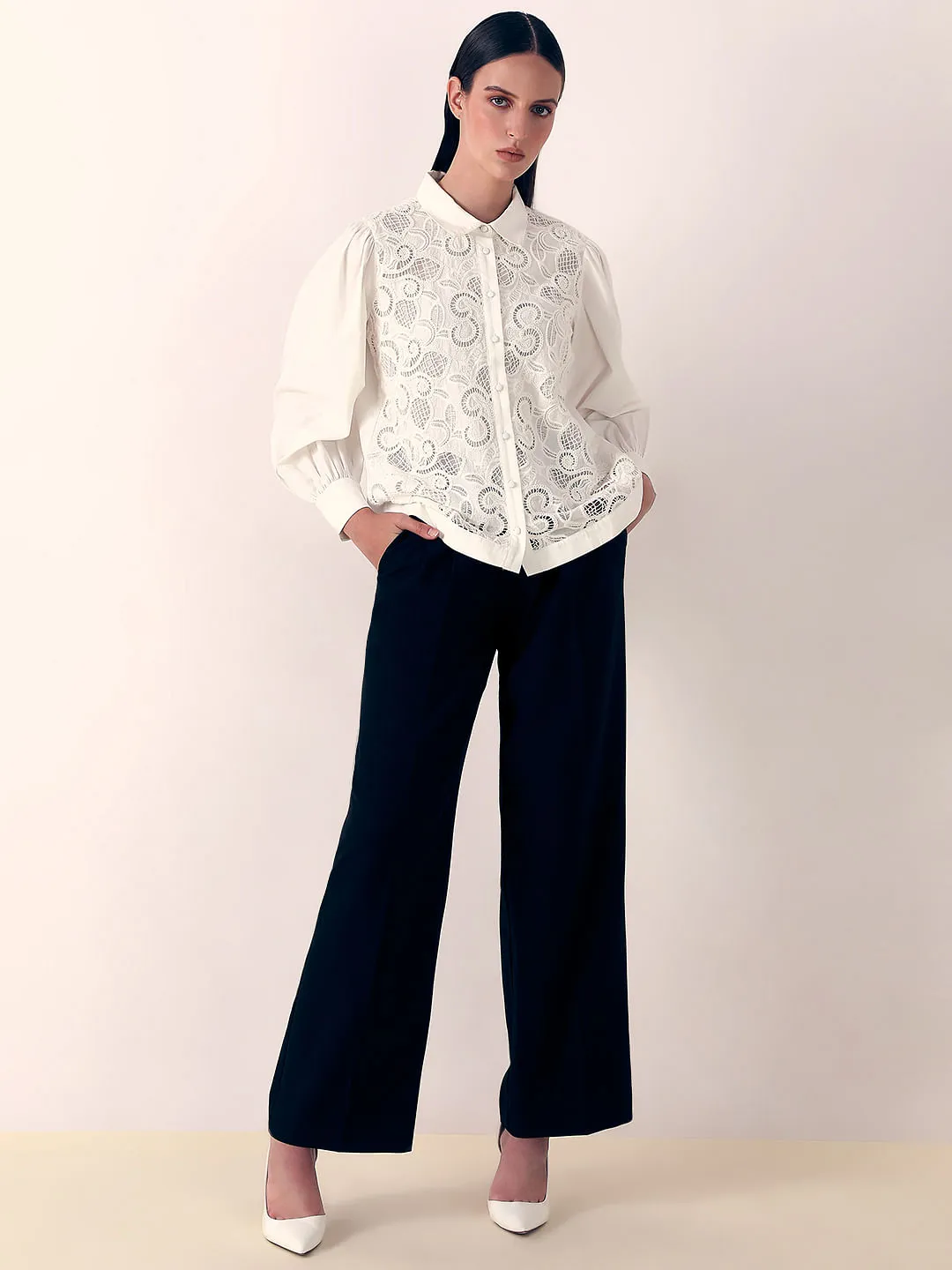 White Lace Cotton Shirt