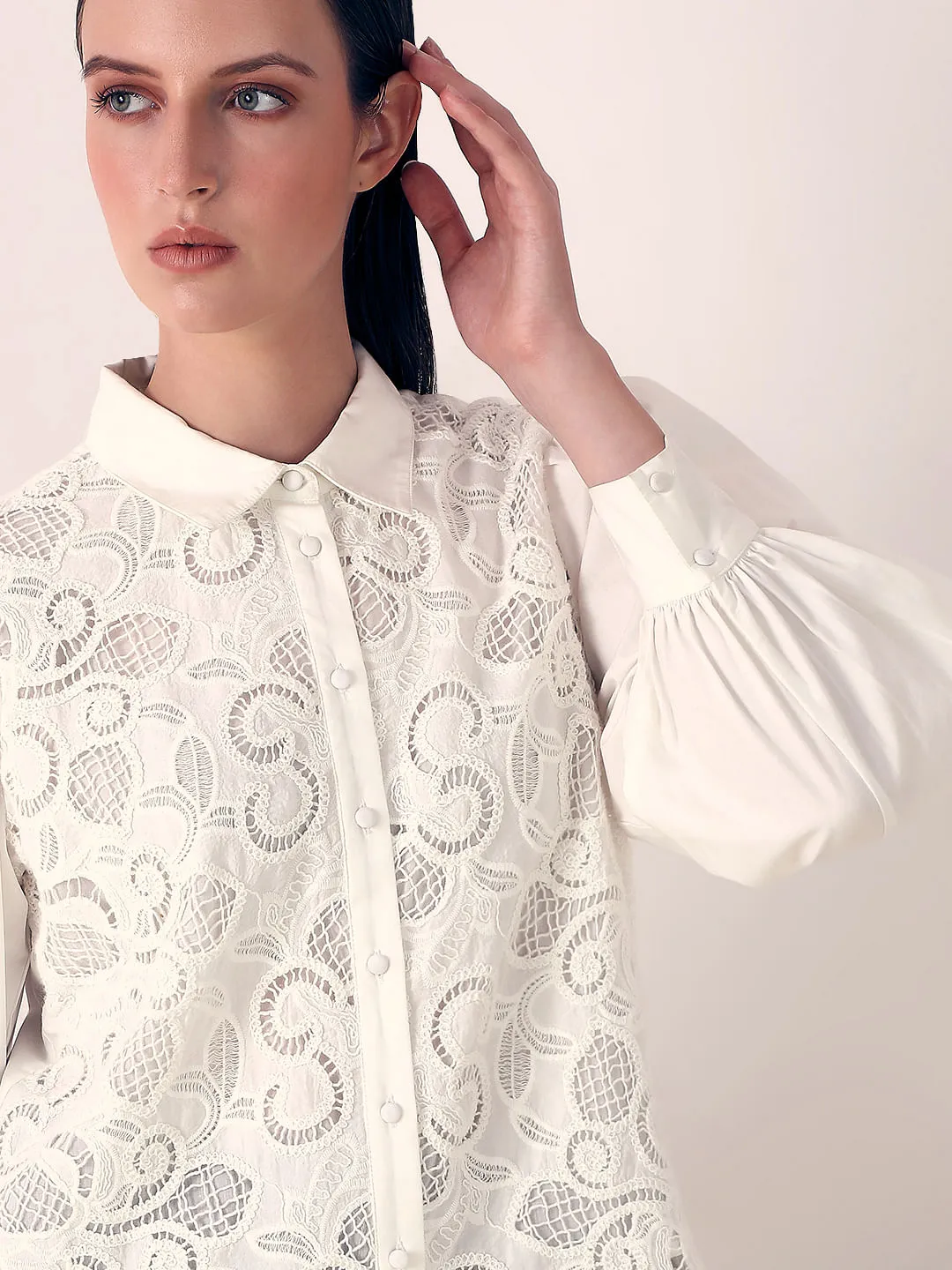 White Lace Cotton Shirt