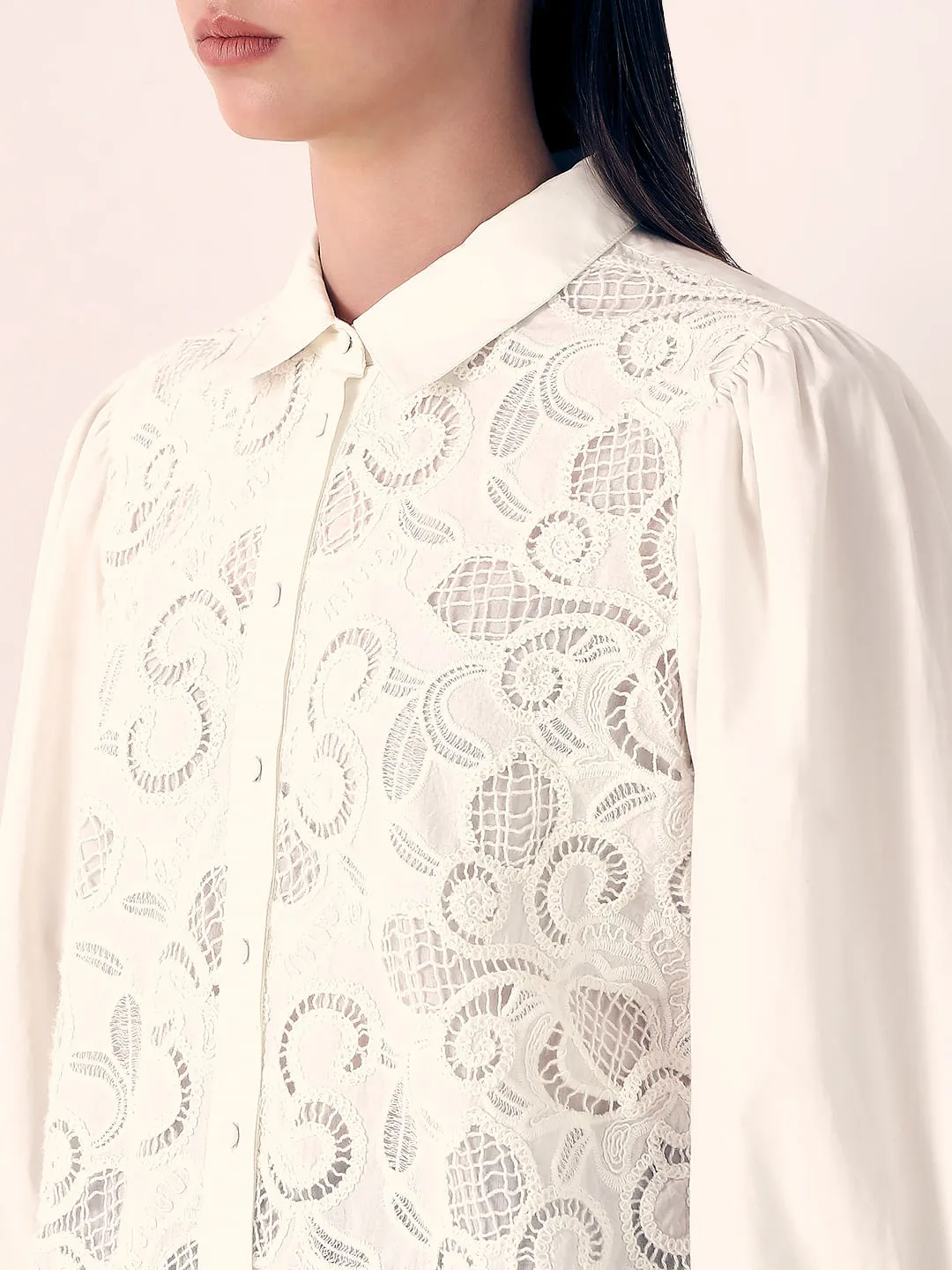 White Lace Cotton Shirt