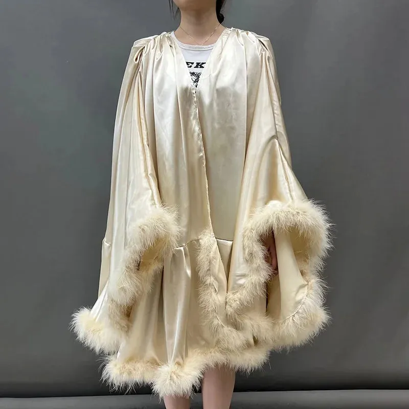 Women's Sexy Solid Pattern Ostrich Feather Fur Bridal Mini Bathrobe