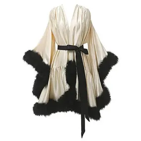 Women's Sexy Solid Pattern Ostrich Feather Fur Bridal Mini Bathrobe