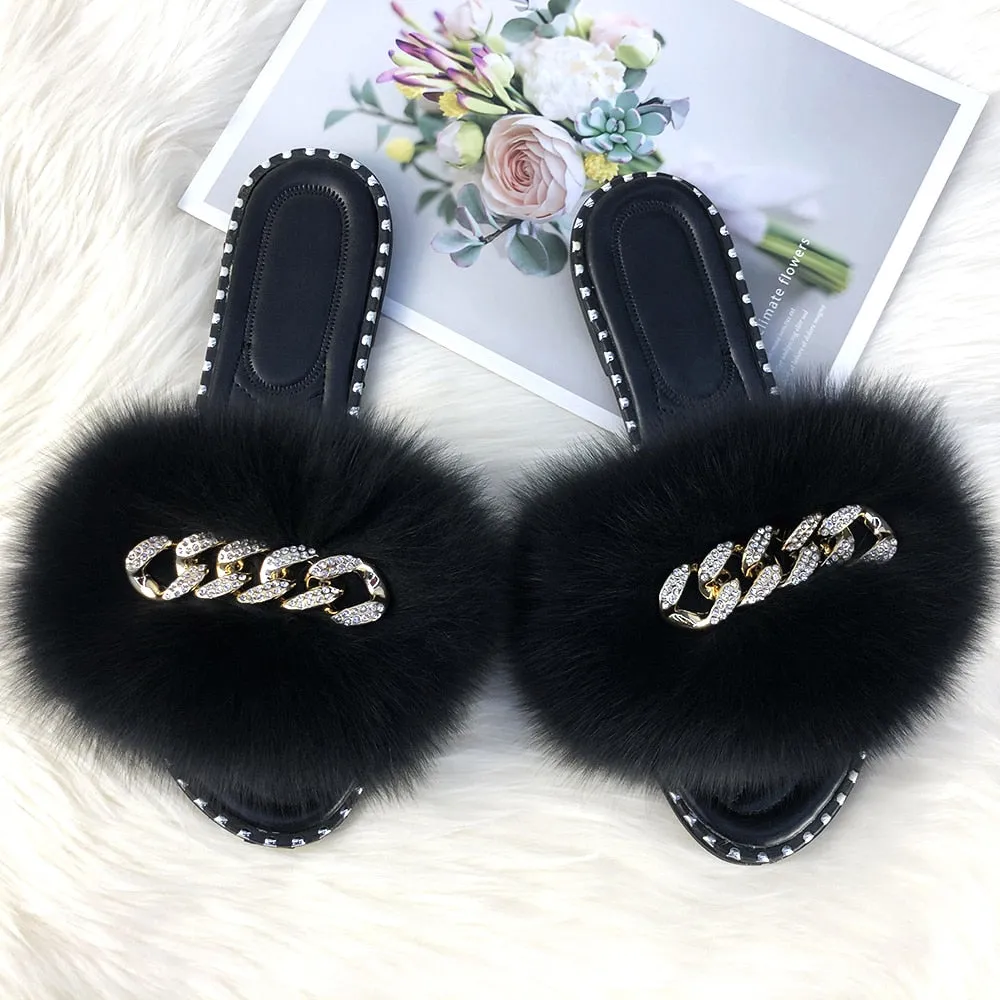 Women's Summer Fluffy Fur Soft Slides Flip Flop Indoor Slippers