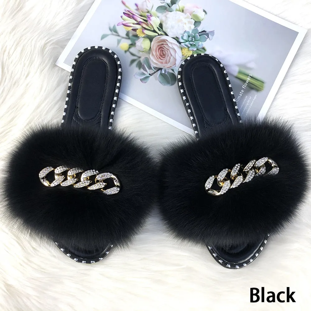 Women's Summer Fluffy Fur Soft Slides Flip Flop Indoor Slippers