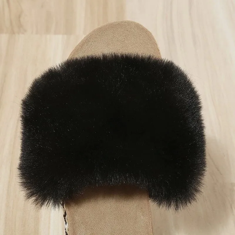 Women's Summer Rubber Powder Synthetic Fur Rivet Platform House Slippers