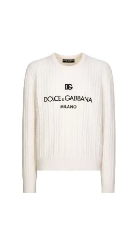 Wool Round-neck Sweater With Logo Embroidery - White