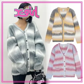 X-girl  |Stripes Street Style Long Sleeves Logo Cardigans