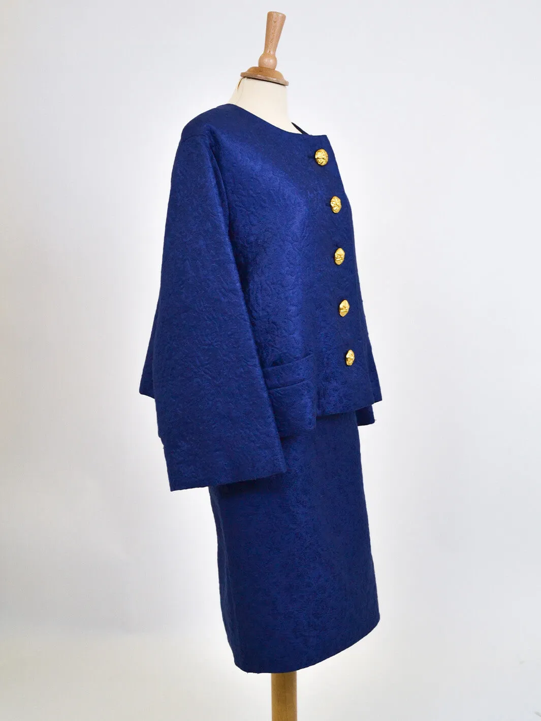 YSL Rive Gauche blue suit with golden buttons, 80s