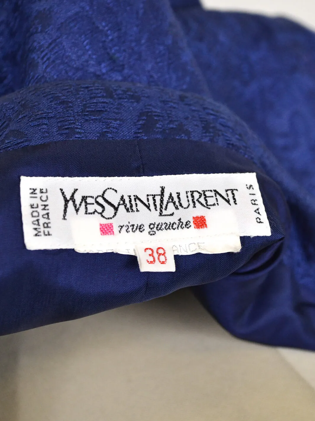 YSL Rive Gauche blue suit with golden buttons, 80s